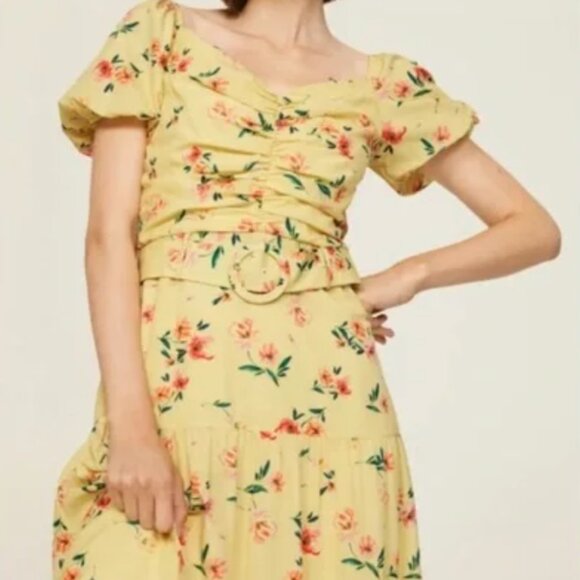 Paloma Blue Evie Yellow Floral Off-Shoulder Dress, size Medium - Picture 2 of 7